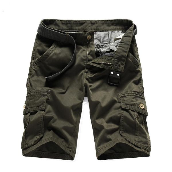 

casual men's cargo shorts new summer solid color cotton multi-pockets knee-length men shorts trousers no belt, White;black
