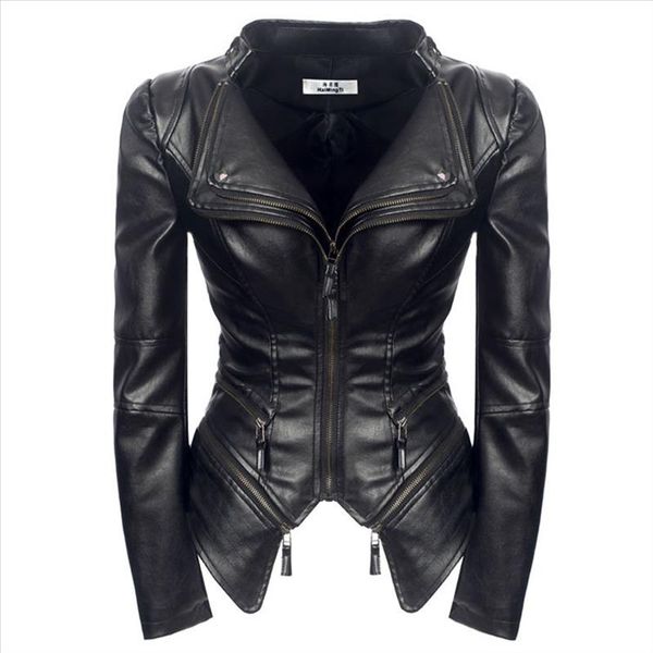 

gothic women coat black fashion motorcycle outerwear faux leather jacket zipper slim plus size young girl spring hight street, Black;brown
