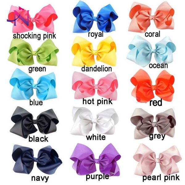 

hair accessories 15 color 8 inch bowknot hairbands solid bows kid girls headwear baby with alligator clips 50 pcs/lot, Slivery;white