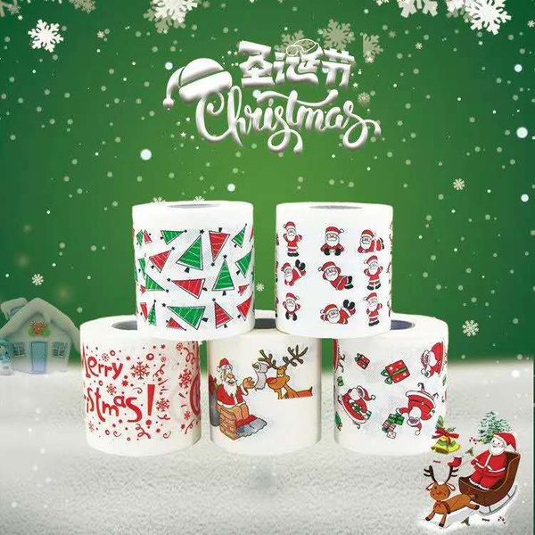

wholesale soft bathroom disposable 3 ply bamboo toilet paper christmas series pattern printed roll paper toilet paper with funny decorations