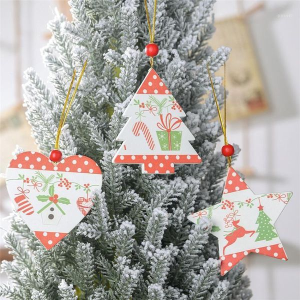 

christmas decorations love heart/christmas tree natural wood ornaments printing pendant hanging gifts xmas decor home party decorations1