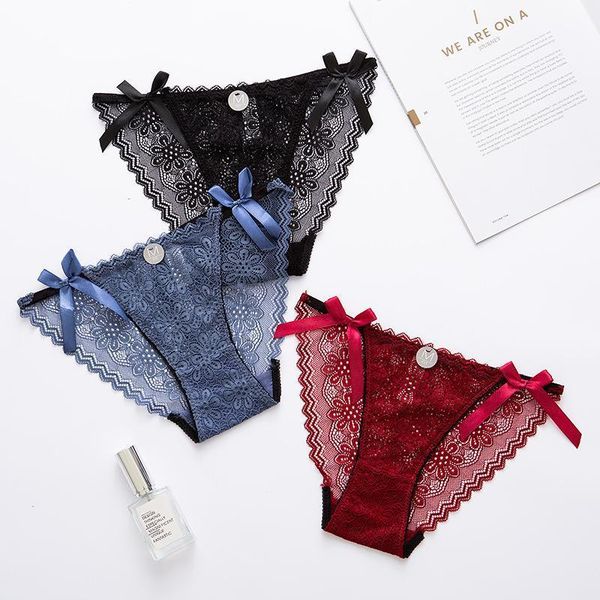 

woman's panties new fashion woman panties comfortable briefs woman's underpants lace low-waist girl bow underwear1, Black;pink