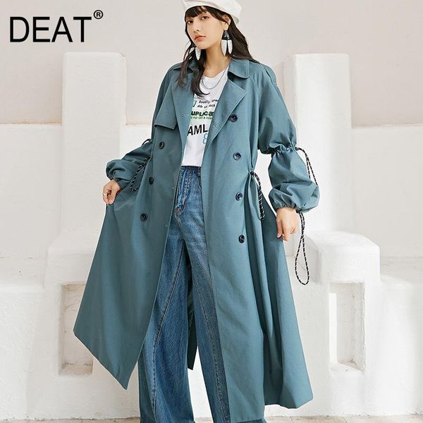 

deat] 2020 new autumn women's trench coat over size solid blue drawstring full sleeve long length lapel collar wild slim mx041, Tan;black