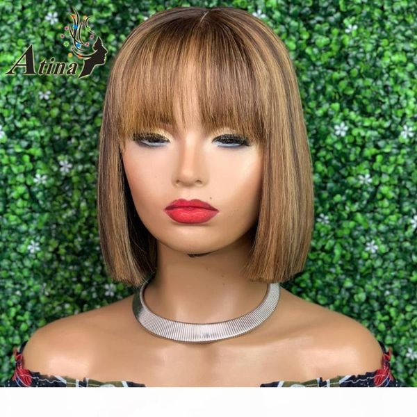 

highlight bob wig 13x6 lace front shuman hair wigs with bangs brown and honey blonde lace front wigs atina 150% density remy, Black;brown