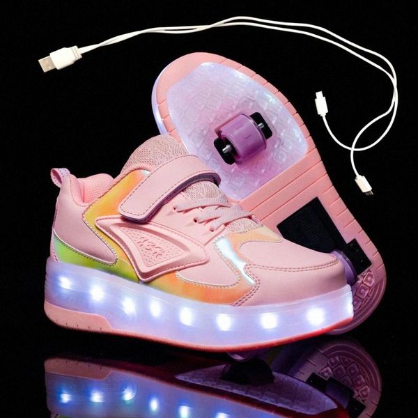 

new pink blue red usb charging fashion girls boys led light roller skate shoes for children kids sneakers with wheels two wheels #xx2a