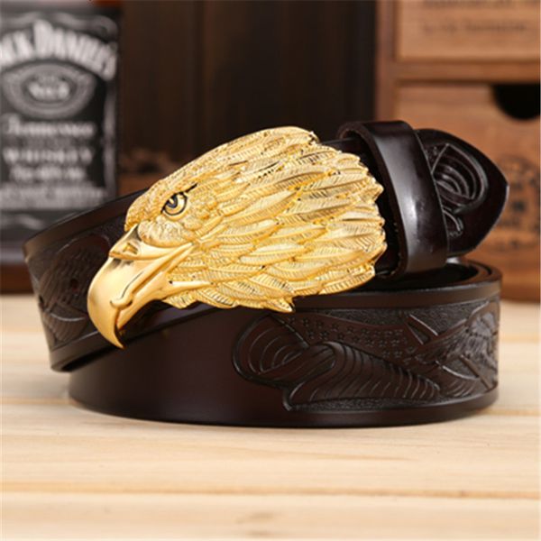 

designer eagle head man belt the first layer genuine leather men belts cowskin fashion vintage male strap ceinture, Black;brown