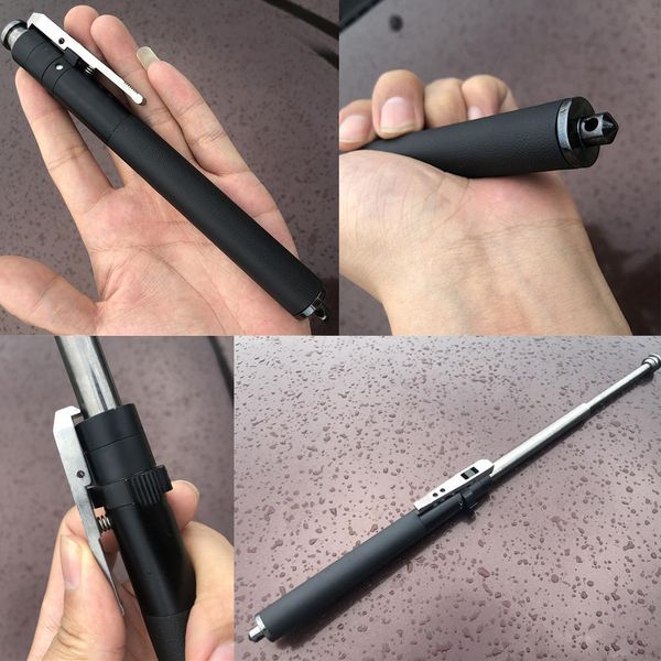

automatic spring black pen portable three-section telescopic stick men and women self-defense stick telescopic car self-defense broken windo
