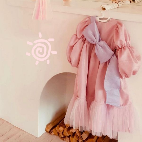 

2021 new summer girl party dress pink bow princess dress wedding flower piano performance girl clothes e1123, Red;yellow