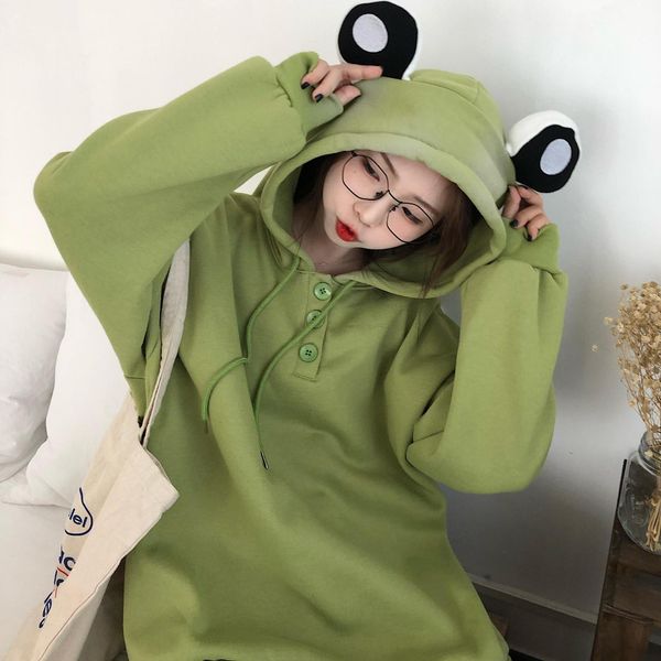 

hooded maxi sweatshirts pullover sweatshirt casual frog jacket animal loose oversized crewneck hoodies cartoon women 2020 pupkn, Black