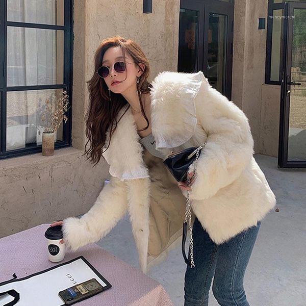 

quality winter 2020 haining fur wholesale wooden ear side navy collar tuscany wool fur one coat woman1, Black