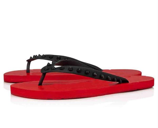

summer slip flats flip flops beach shoes luxe red soles flats shoes, black. white men sandalias red soles studs sandals loubi flip flat