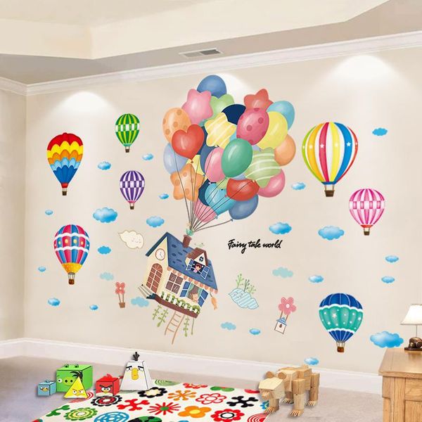 

wall stickers [shijuekongjian] colorful air balloons diy cartoon house decals for kids rooms baby bedroom decoration