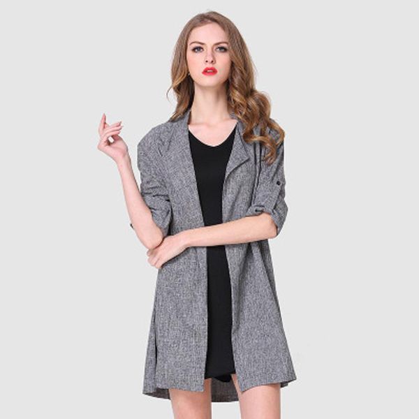 

women's trench coats 2021 spring and autumn casual woman coat turn-down collar large size long versatile fashion sleeve girls, Tan;black