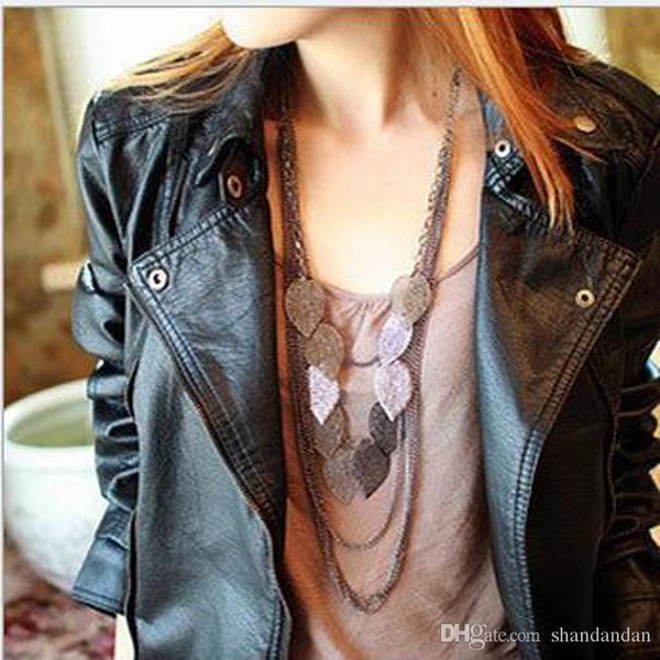 

hipping beautiful women's fashion jewelry stray metal leaf necklace