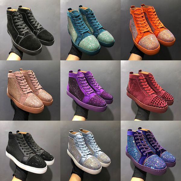 

the red bottom paris rivets rock sneakers women martin rhinestone chaussures orlato reflection boots luxurys designers men flat casual shoes, Black