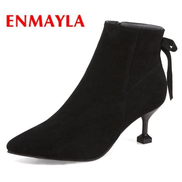 

boots enmayla fashion basic pointed toe womens shoes zip ankle women botas mujer invierno woman size 34-39 ly235, Black