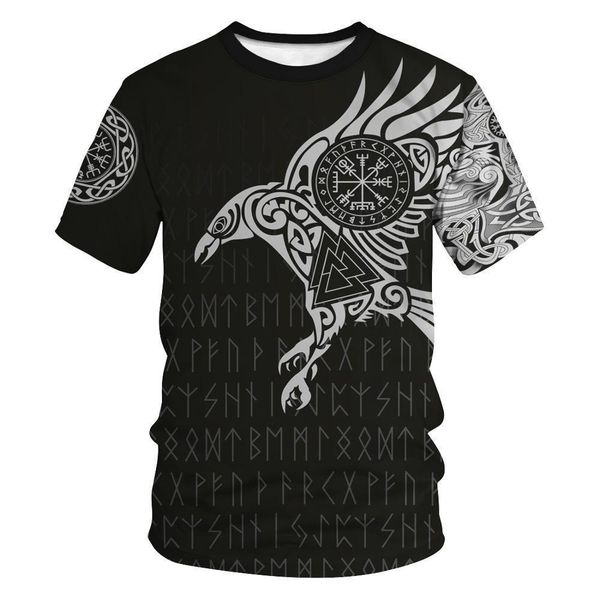 

2021 новая летняя мода viking tattoo t рубашка мужская рубашка викинг odin 3d печатная смешная футболка harajuku повседневная уличная одежда, White;black