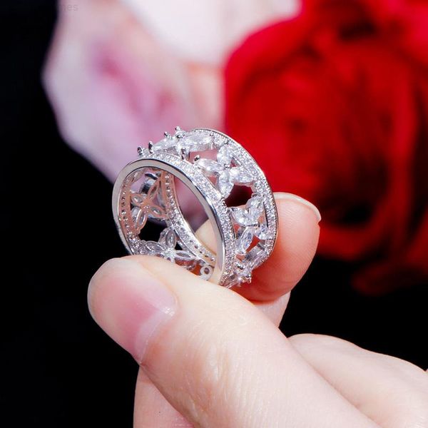 

cubic zirconia marquise shape pera big flower elegant women prom party rings for friendship gift r11, Golden;silver