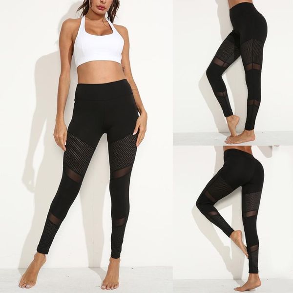 

yoga outfits fashion women solid colo mesh stitching sports fitness hip sweatpants athletic pants high waist full length workout pant#g41, White;red