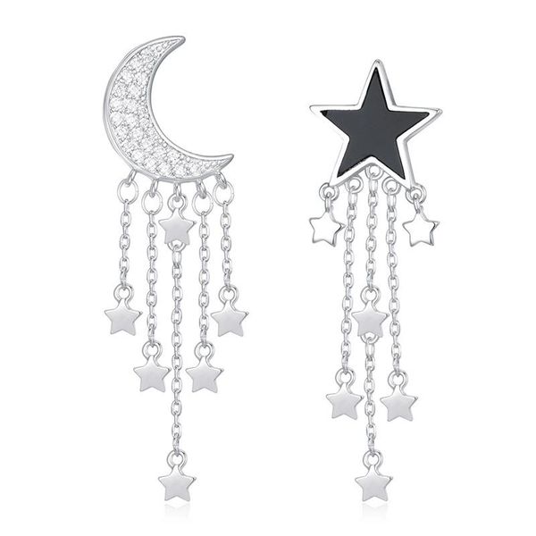 

dangle & chandelier dorado drop earrings for women retro zircon star moon tassel pendant earring jewelry boucle d'oreille femme 2021, Silver