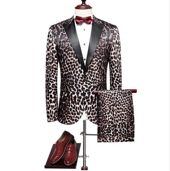 

men's suits & blazers jacket+pants 2021 spring leopard print wool wedding men,casual dress suits,business, White;black