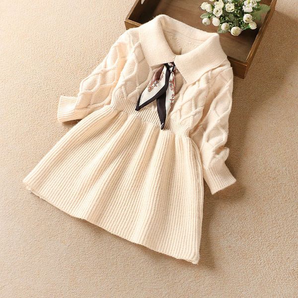 

korean 2020 skirt winter new foreign year silk scarf tie girls' knitted lapel children's wool drs 2isc, Red;yellow