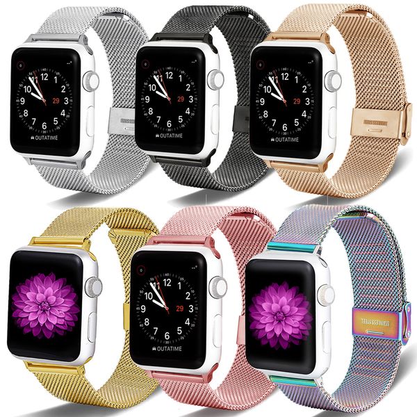 Para Apple Watch 6 aço inoxidável alça de banda de metal Milan Milan Malha SE / 5/4/3/2/1 Unisex Silver and Black RoseGold