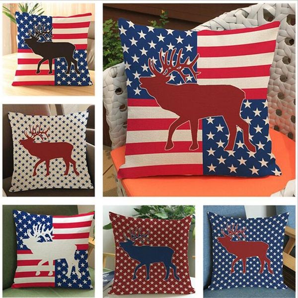 

eco-friendly american flags stars and stripe deer flag polyester linen printed pillowcase pillow cover 45*45cm 6 color