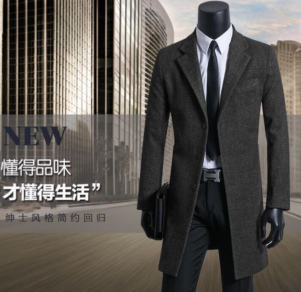 

men's wool & blends brown casual woolen coat men suits trench coats long sleeves overcoat mens cashmere casaco masculino inverno englan, Black