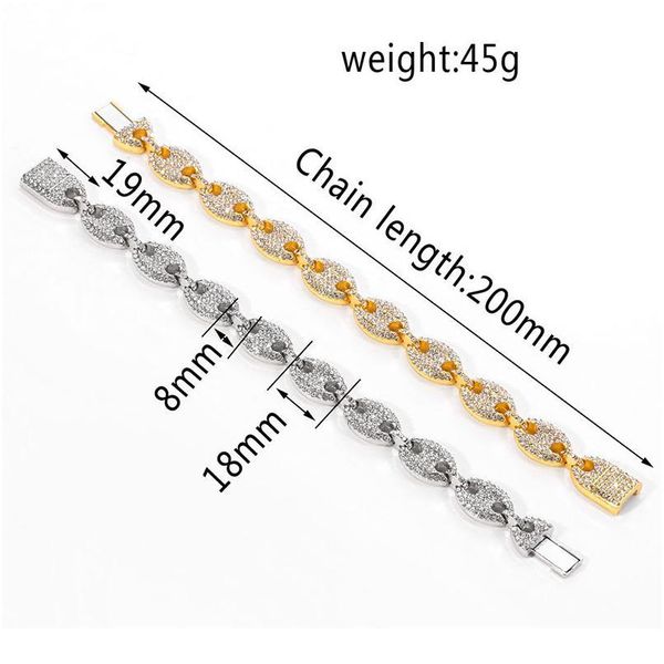 

ice out 8\" hip hop miami cuban chain coffee bean pig nose bracelet 9mm wide full zircon men's bracelet gift jlltsi, Black