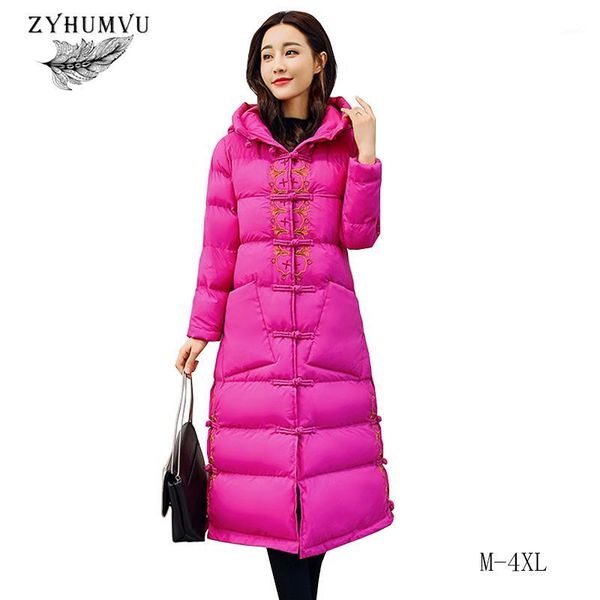 

plus size slim winter jacket women parka 2018 new hooded embroidery long cotton clothing retro windproof warm coats female zy6961, Black