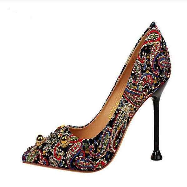 

bbzai shoes woman pointed toe wedding stiletto nightclub flock wedding good sliver elegant pumps fashion show party beading, Black