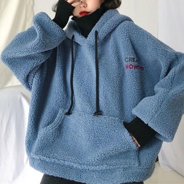 

new women hoodies coats autumn warm pockets pullover ladies casual winter hooded parka outerwear sweatshirt, Black