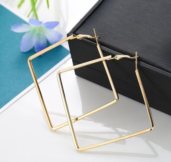 

punk style silver color metal square hoop earrings for women 2020 fashion geometry simple earring gift wmtuqc dayupshop, Golden;silver