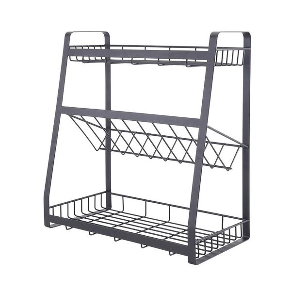 

3 layers kitchen spice rack 304 stainless steel counterspice jars bottle shelf kitchen organizer shelf storage holder black