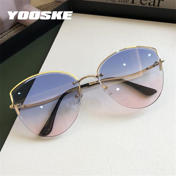 

sunglasses yooske brand rimless women luxury cat eye sun glasses ladies clear gradient sunglass 2021 diamond cutting lens, White;black