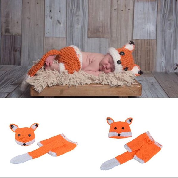 Neugeborene Fotografie Requisiten Baby Kleidung Fuchs Hut Orange Kostüm Kleinkind Mädchen Kostüm gehäkelt handgemachte Outfit