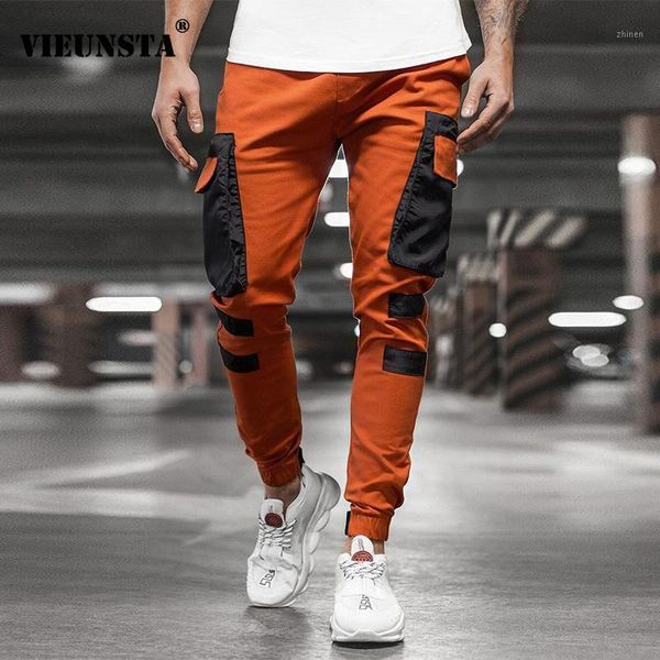 

vintage high street pocket cargo pants for men 2021 spring autumn patchwork trouser male casual plus size track pants streetwear1, Black