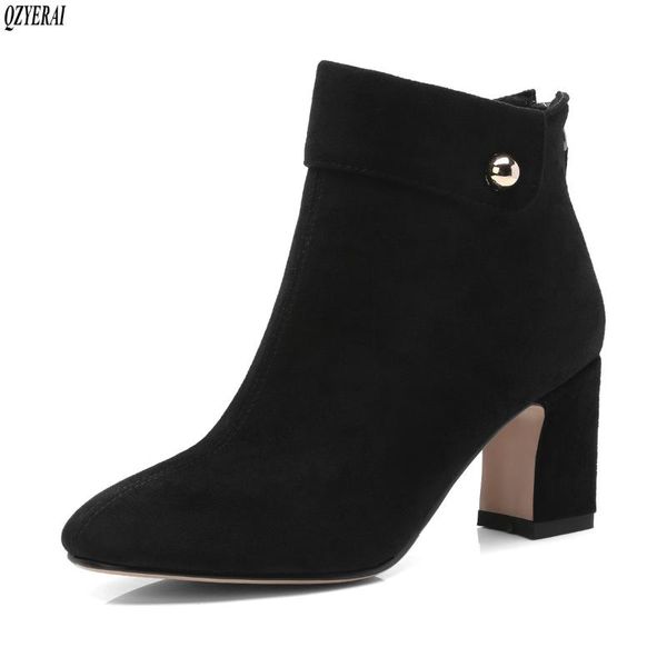 

boots qzyerai arrival ankle heels women's back zipper stylish and comfortable shoes size 34-43, Black