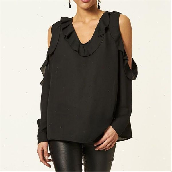 

new blouse 2021 women fashion 2021 long sleeve shirt blouse casual solid loose tee cold shoulder blouses, White