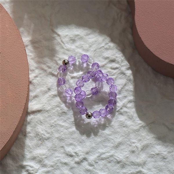 

aomu 2020 урожай установите кольцо смолы корея весна красочные кристаллические бусы смола кольца для женщин партия ювелирные изделия подарки, Silver