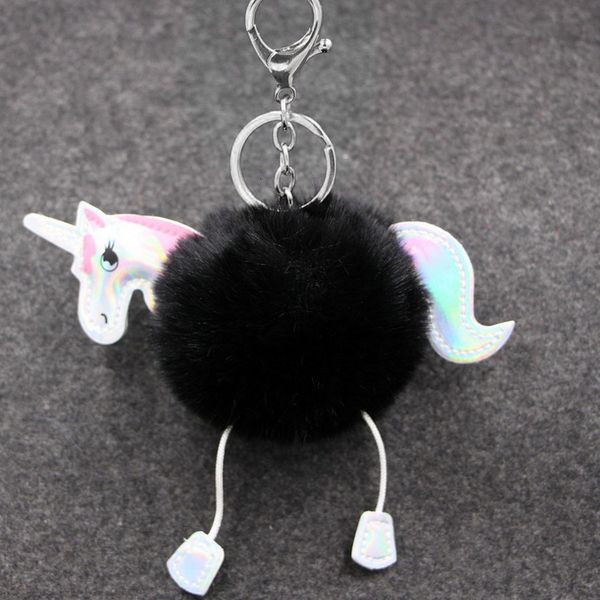 

rabbit pendant unicorn fluffy pony artificial keychain lovely fur key chain bag car key ring hang bag accessories christ, Slivery;golden