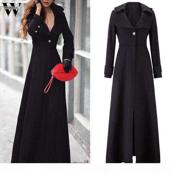 

women winter lapel slim coat trench jacket long parka overcoat outwear sleeve medium-long notched collar open front parka belt, Black
