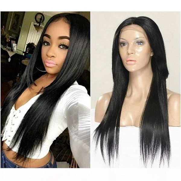 

8a glueless lace front human hair wigs 150 density human hair full lace wigs silky straight brazilian lace wig baby hair, Black;brown