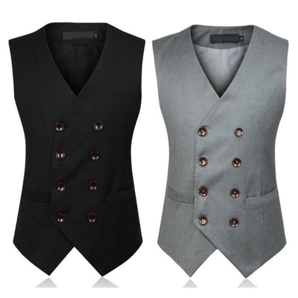 

autumn dress vests for men slim fit mens suit vest male waistcoat gilet homme casual sleeveless formal business jacket 5xl 6xl q1216, White;black