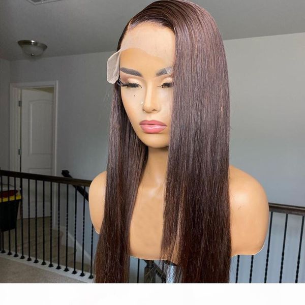 

hesperis 150 density #3 brown transparent 5x5 silk base lace closure wigs brazilian remy silk straight 4x4 lace closure wigs, Black;brown