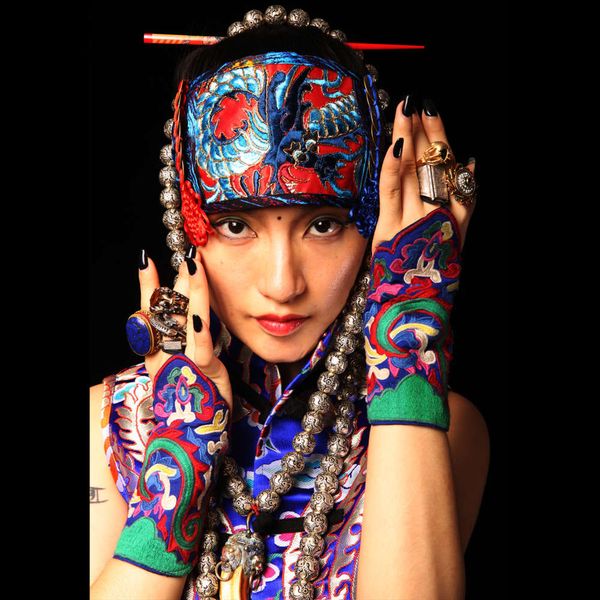 

i' juliet" chine dragon machine embroidered national style scarf hair band, Black;white