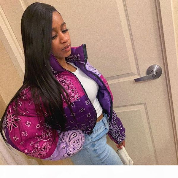 

women vintage puffer jacket bandana print bubble coat fashion woman parkas winter clothes women 2020 cropped outwear, Black
