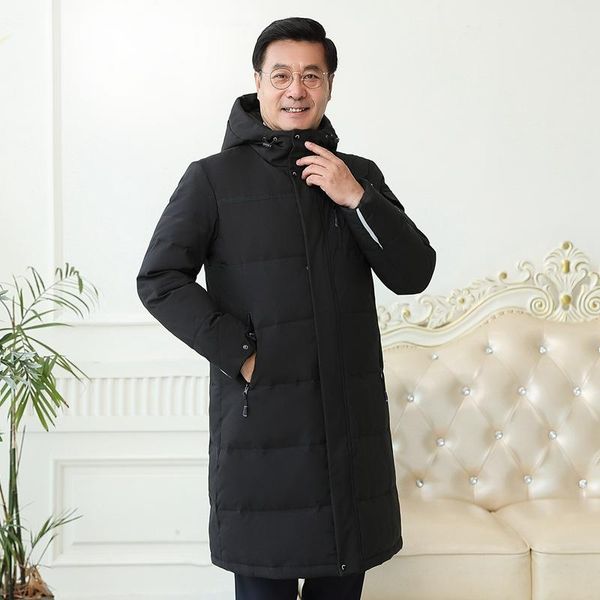 

men's down & parkas jacket middle and long style father's clothes thickened large coat for middle-aged elderly people, Black