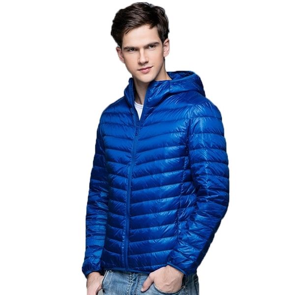 

ultra light down jackets mens autumn winter coat fashion hooded 90% white duck down jackets male coat thin slim down parkas 201111, Black
